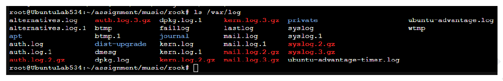 Terminal running ls /var/log from inside a different folder, listing contents without moving there
